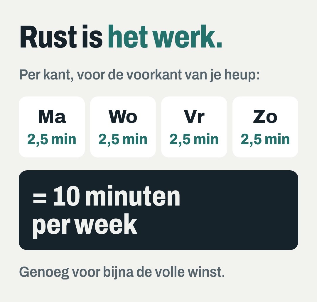 Vier keer per week, telkens 15 à 20 minuten.